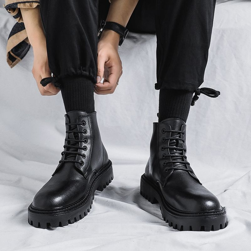 Men'S Shoes Increase Height - Erkek Yüksek Bilekli Deri Botlar Moda
