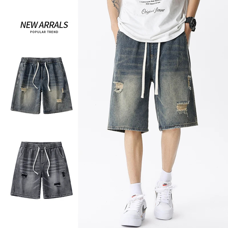 Men'S Shoes With Jeans - Yaz ince Denim şort erkek Retro