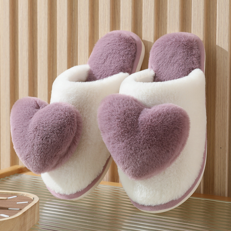 Men Shoes Winter - Kış sıcak kalp desenli pamuk terlikler