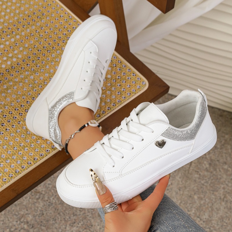 Kadın Beyaz Simli Kalp Desenli - Casual Sneaker Low incelemesi ve fiyatı